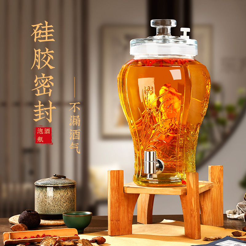 密封泡酒坛酿罐玻璃透明酒坛酒罐加厚带龙头密封罐家用酒桶