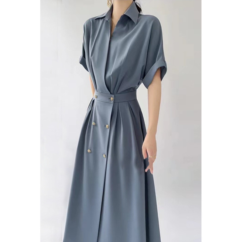 2025新款网红连衣裙轻奢气质吸显瘦时尚收腰中长裙高腰修身女6866