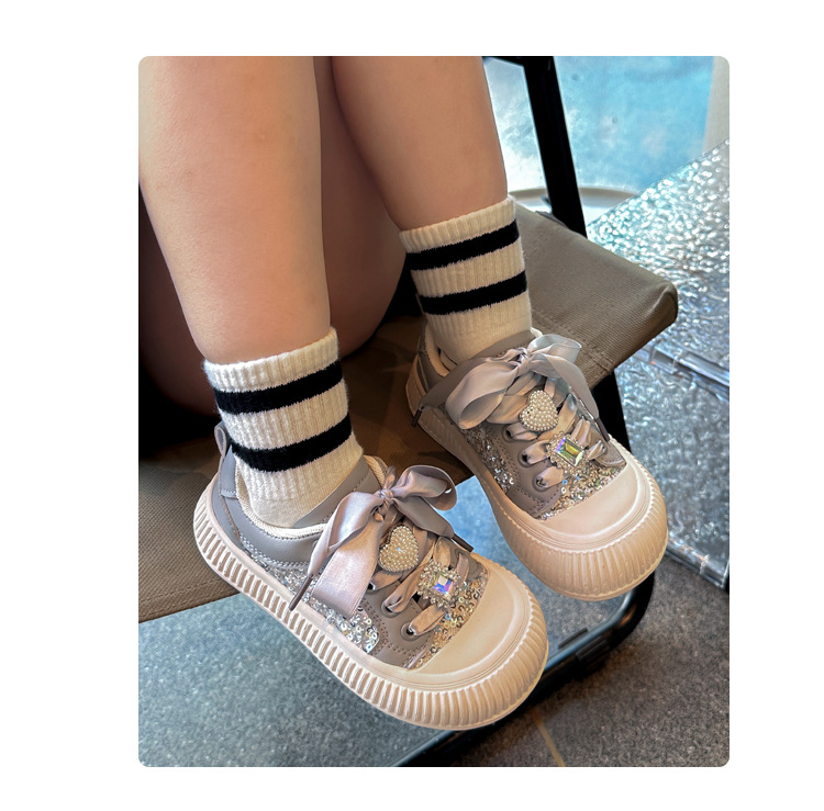 Girls Sneakers With Sequin And Heart Decorations For Toddlers_voghion.com