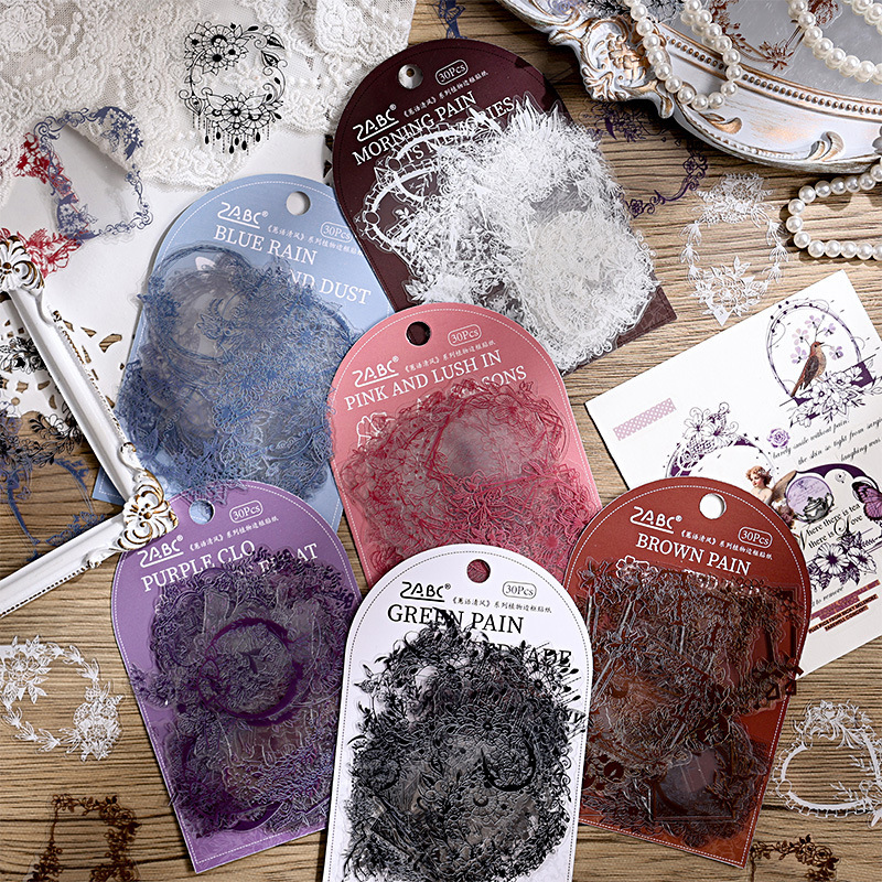 Jiyu viento limpio marco bolsas de pegatinas de cuentas de mano transparentes impermeables materiales de cuentas de mano de mascotas retro encaje bolsas de pegatinas de cuentas de mano