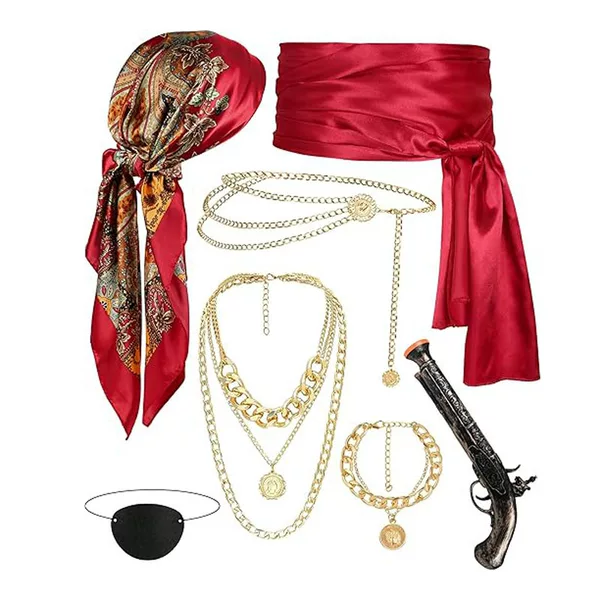 Cross-Border Halloween Dance Party Cosplay Pirate Costume Accessories Headscarf Belt Necklace Bracelet Set
