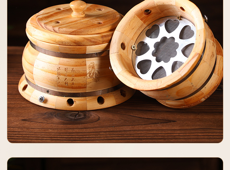 Moxibustion Jar Set for Navel and Abdomen Warming with 108 Aged Moxa Cones Rose Oil and Straps in use