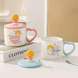 马克杯ins带盖勺情人节礼物对杯情侣款陶瓷杯高颜值咖啡杯子