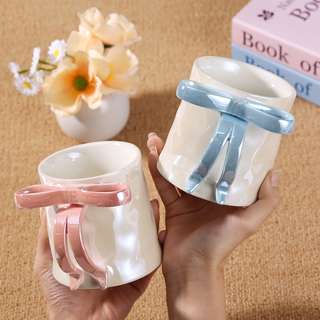 Taza de Cerámica con Moño Esmaltada Resistente a Altas Temperaturas para Hogar