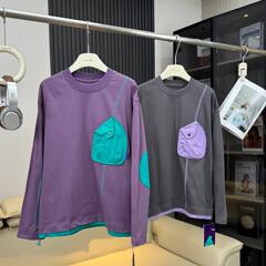 户外山系拼接口袋轻量化长袖T恤休闲运动宽松上衣  9208