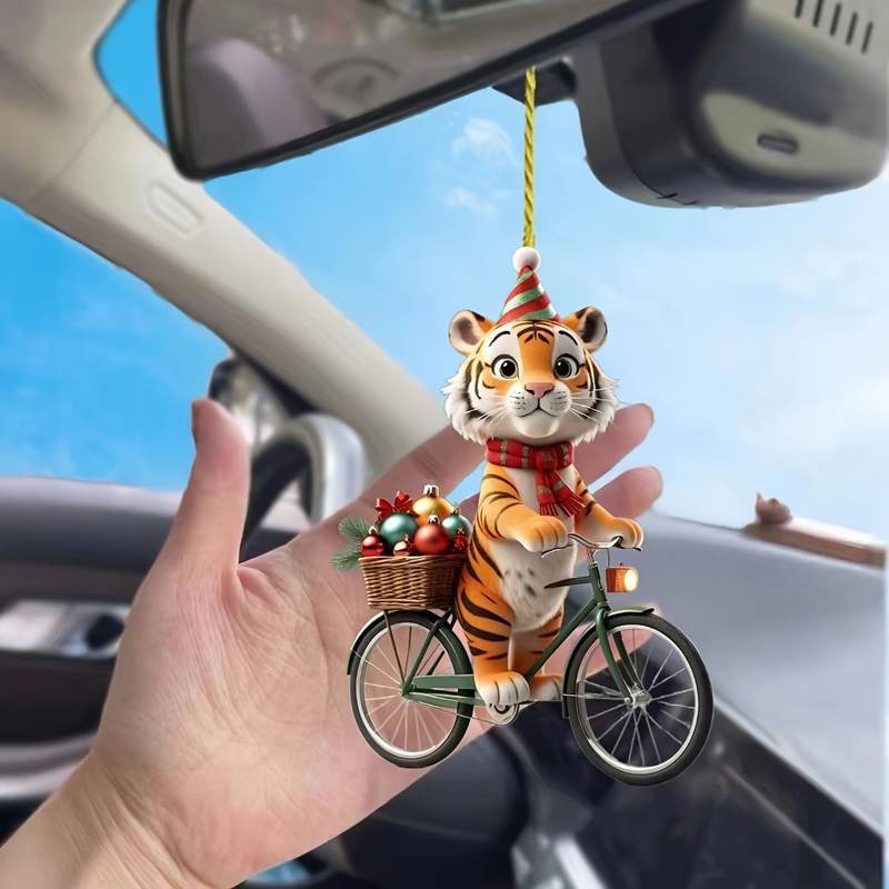 Acrílico tigre de Navidad jinete colgante plano transfronterizo espejo retrovisor nuevo colgante decoración del hogar colgante