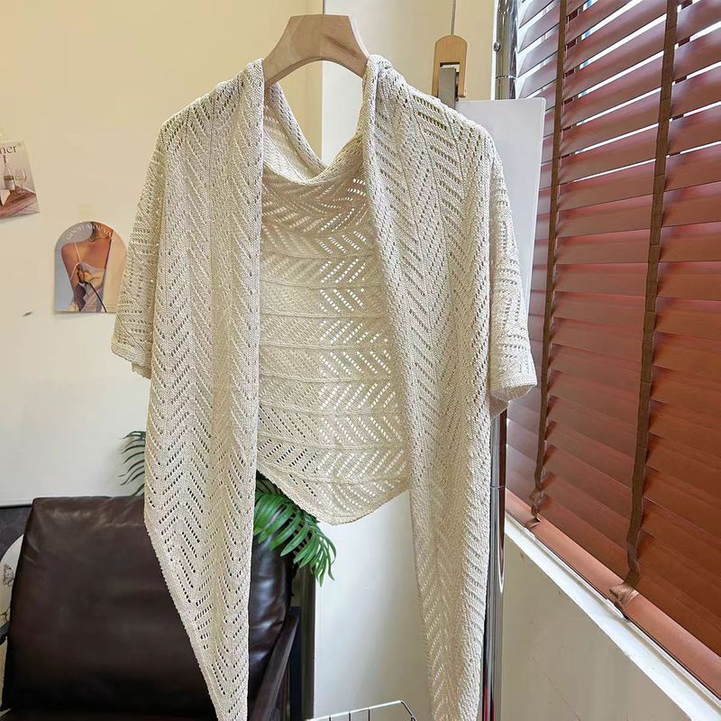 Ice Silk Knitted Shawl for Women, New Spring and Summer Style, Hollow-Out Large Triangle Scarf, Thin Cover-Up, Sun Protection Air Conditioning Shirt, Neck Scarf