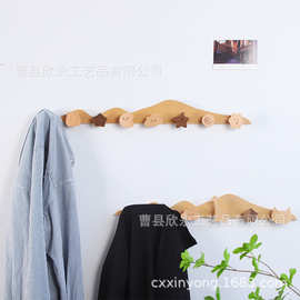 现货多用墙壁挂钩长排衣钩山丘造型收纳挂钩可爱实木挂钩收纳挂钩