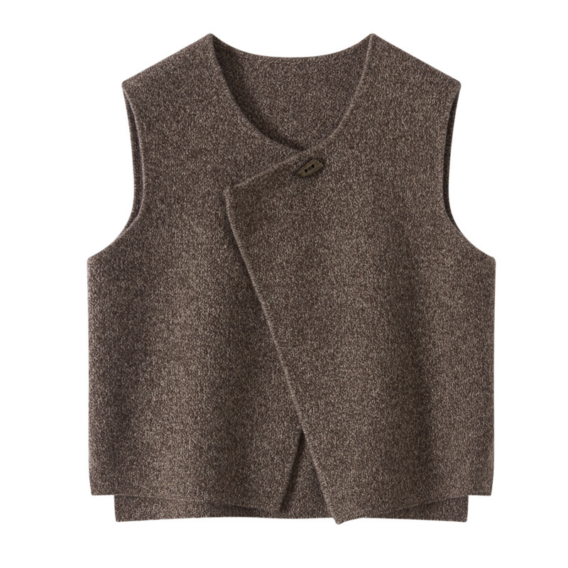 Horn Button Spring and Autumn New Round Neck Sleeveless Vest Top Layered Versatile Knitted 100% Wool Vest Thick Horn Button Spring and Autumn New Round Neck Sleeveless Vest Top Layered Versatile Knitted 100% Wool Vest Thick