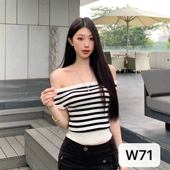 毛织针织衫甜妹少女装短袖T恤条纹贵气质高级感上衣外贸跨境工厂