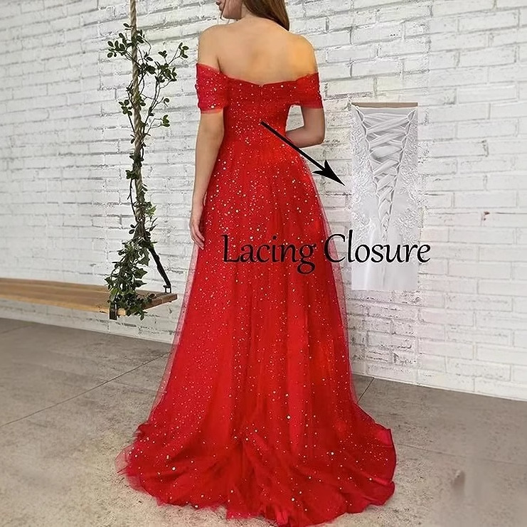 Vestido de noche para mujer, nuevo estilo de verano 2026, vestido de tul color borgoña con hombros descubiertos, estilo hada, cielo estrellado, para actuación de coro.