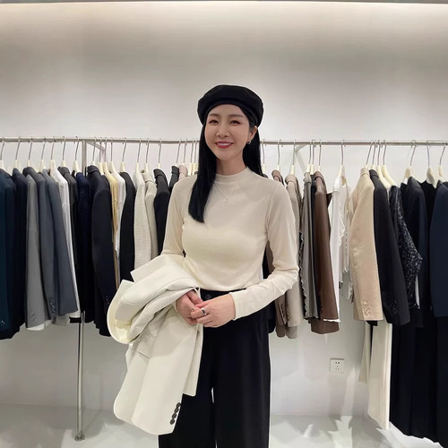  Autumn/Winter Innerwear Boss Lady Small Stand Collar Cotton-Polyester Blended High-Elasticity Long-Sleeve T-Shirt Universal Style