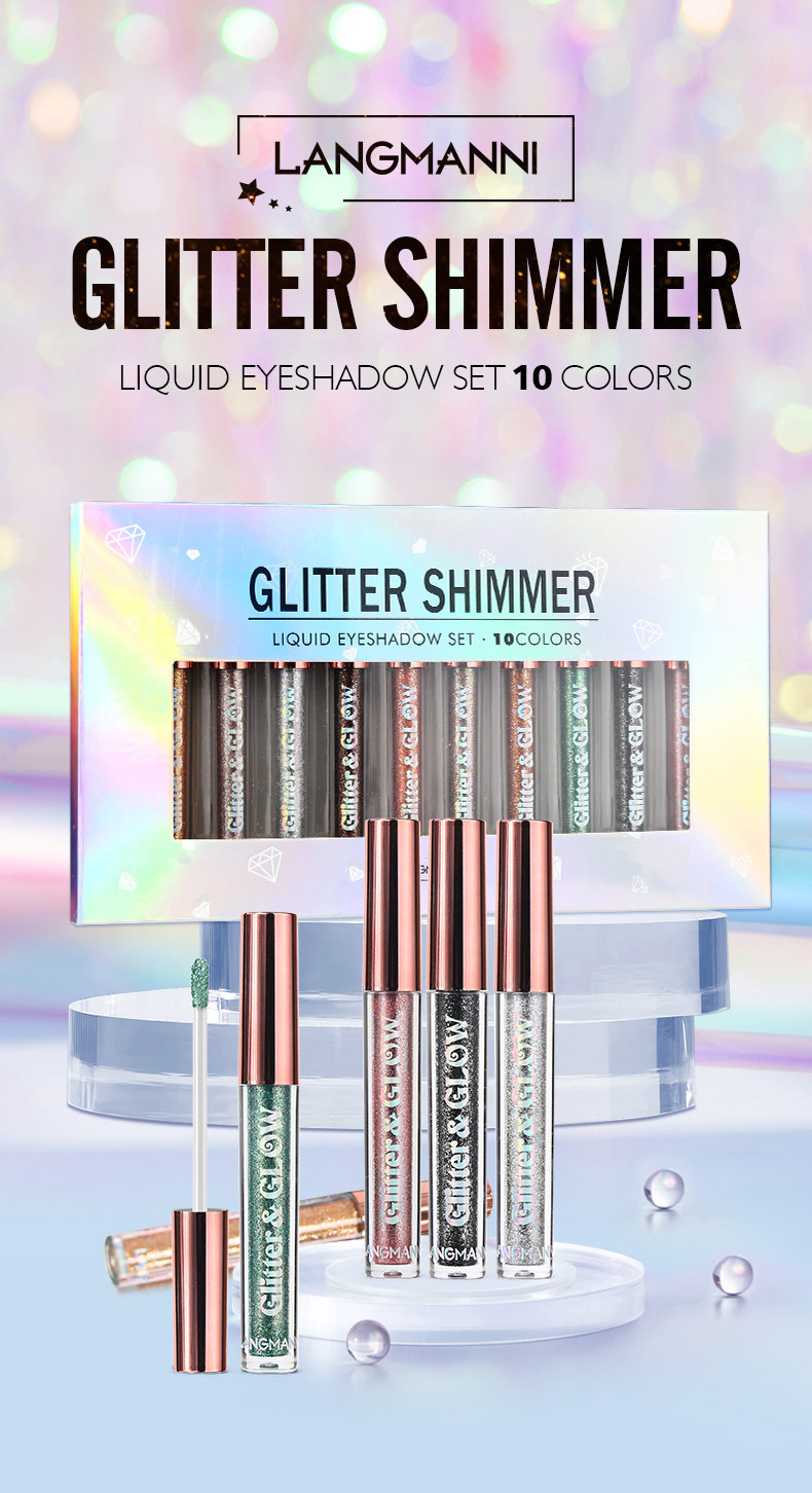 Langmanni Ten Diamond Sparkling Liquid Eyeshadow Set, Psychedelic Pearlescent Eyeshadow Gift Box Specification drawing