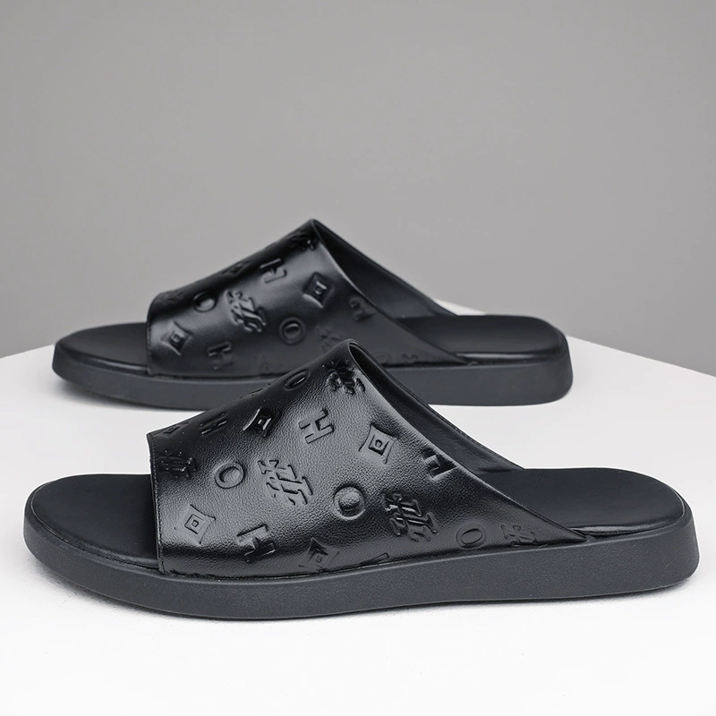 Мужские летние тапочки, стильные, 2025 года, новые кожаные, нескользящие, износостойкие, повседневные, для улицы.