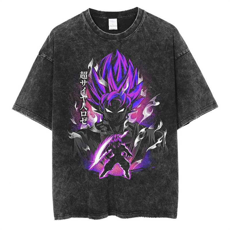 Specially Designed for Cross-Border Cartoon Printed Graphic Shirts, Anime t Retro Hip-Hop Dragon Ball Summer Washed Cotton Street Casual Shorts