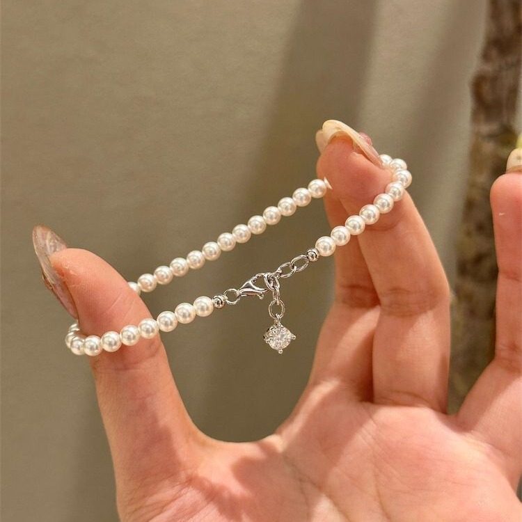 French Style Light Luxury Tassel Flash Diamond Pearl Bracelet Women's vintage Simple Cold Style Bracelet Mori Style All-match Bracelet