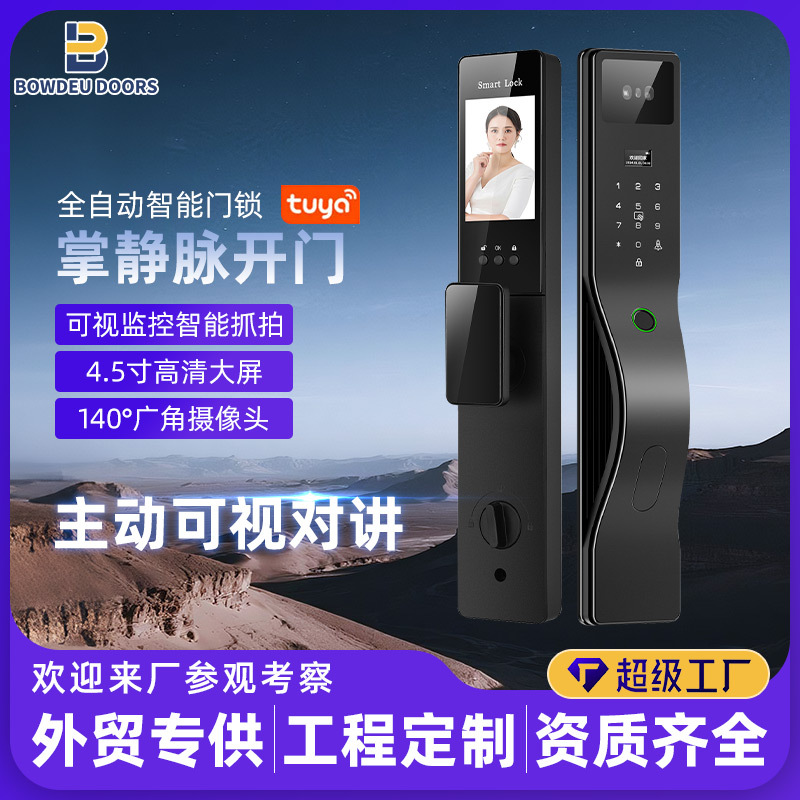 Cross-border fingerprint lock 3D face recognition fully automatic smart door lock Tuya smart lock