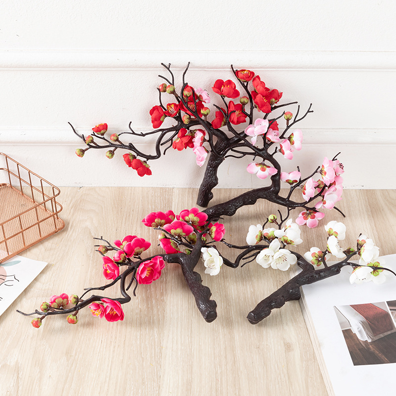 景硕新品仿真植物盆景梅花仿真花绢花家装工程布景厂家批发高端