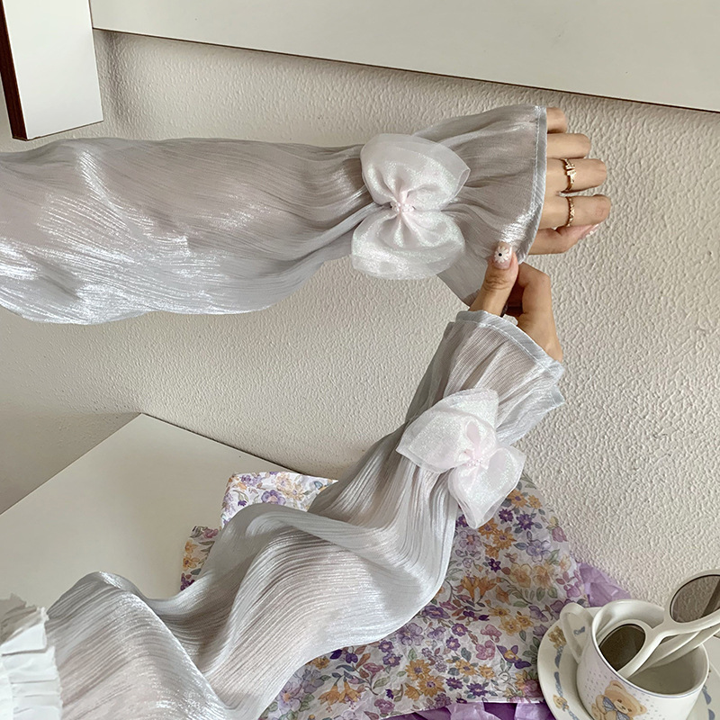 Mangas de hielo, mangas de protección solar, verano, nuevo estilo, temperamento elegante, gasa de malla, lazo, mangas abullonadas sueltas, protección de mangas, protección de brazos