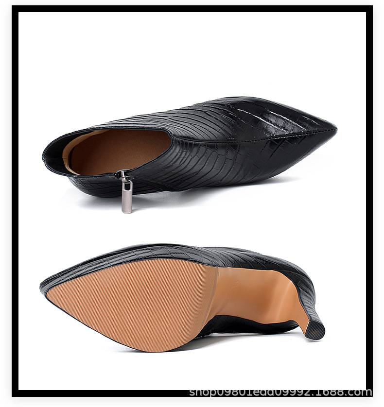Boot nữ cổ thấp mũi nhọn gót siêu cao 14 cm đế platform phong cách gợi cảm — Màu đen (lót nhung) chi tiết 12