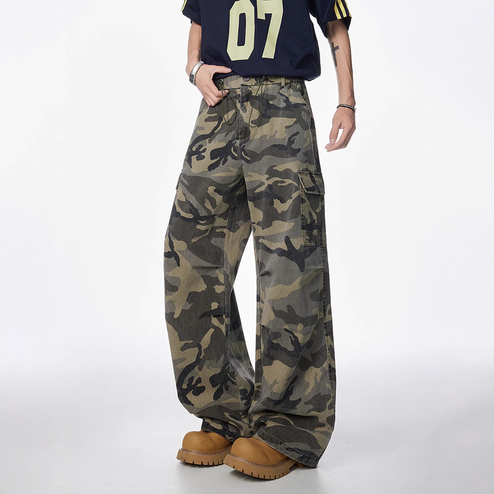 Jianheng American Style Retro Camouflage Overalls Men's Pure Cotton High Street Hip-Hop Loose Straight Hop Casual Pants