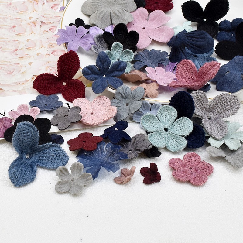 时尚新款毛线针织定型花片花瓣DIY韩国发饰材料 手作花朵发夹配件
