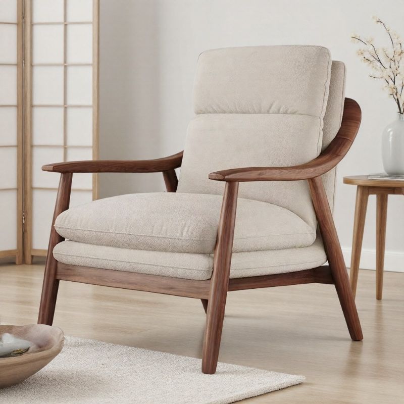 Solid Wood Leisure Chair Single Sofa Chair Home Living Room Bedroom Comfortable Back Chair Simple Light Luxury Bed and Breakfast Negotiation Chair