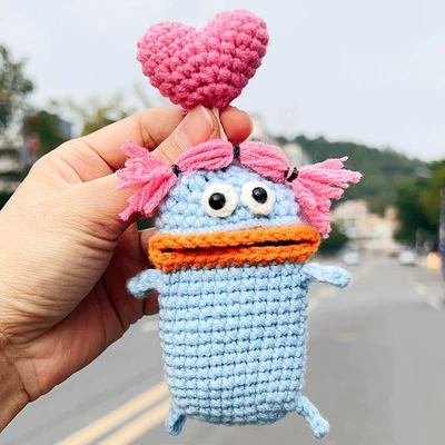 knitted hand-woven big mouth monster: Car key bag - light-blue-western-cuisine-general-99-carfinished-product