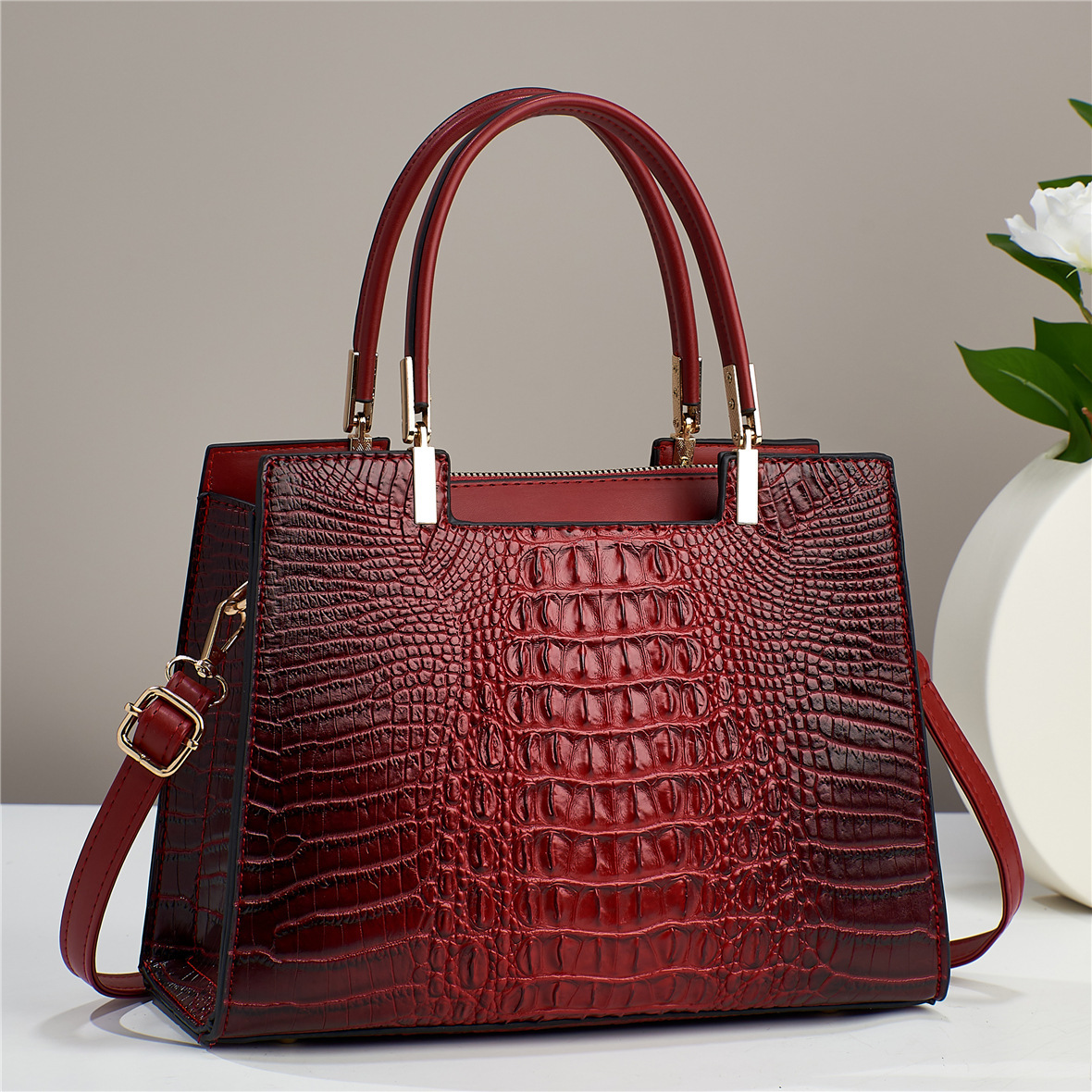 [Bolso de mujer Qishi] 2023 nueva moda cocodrilo patrón bolso de gran capacidad versátil elegante bolso de hombro de mujer