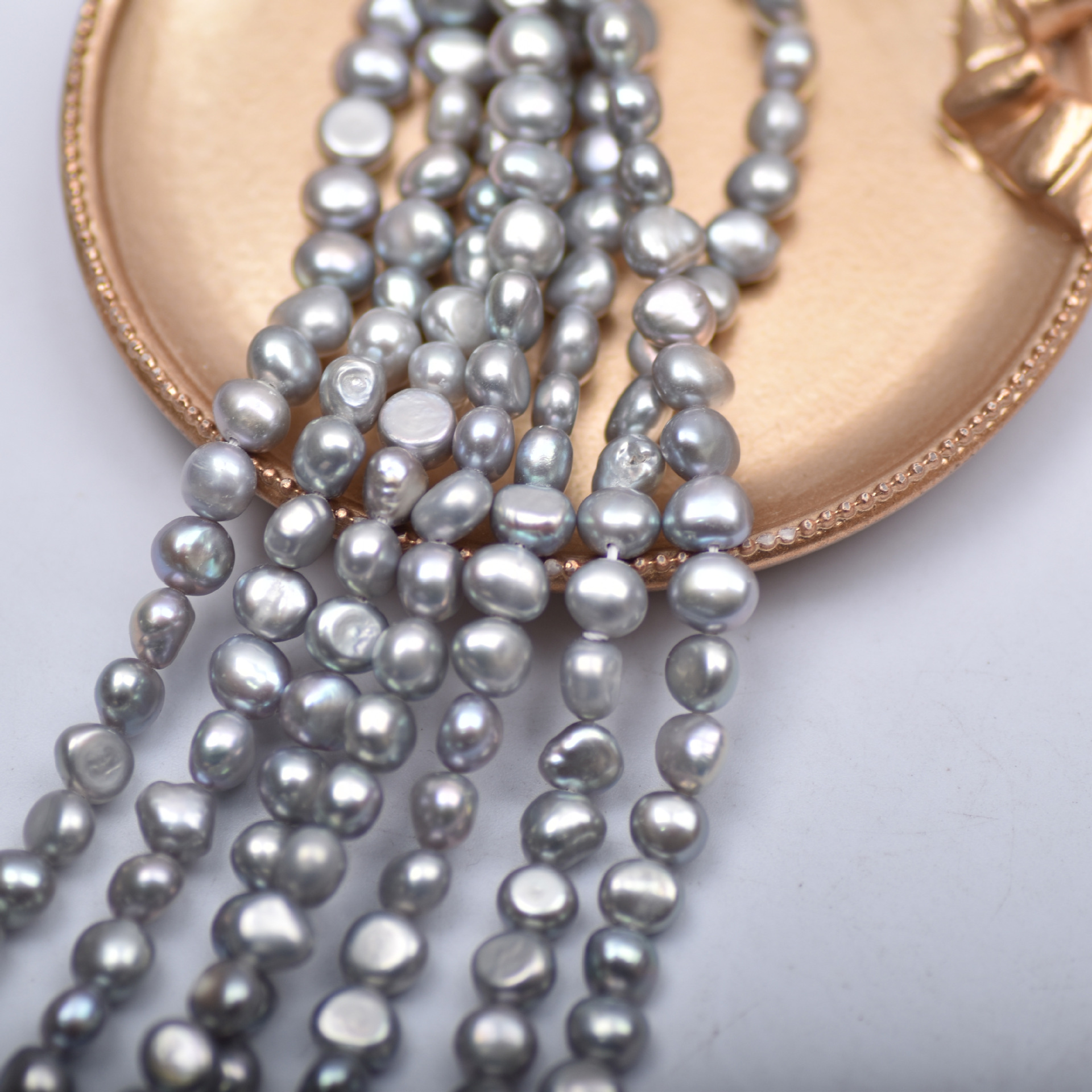 4-10m灰色強光巴洛克兩面光側孔天然淡水珍珠異形散珠diy配件