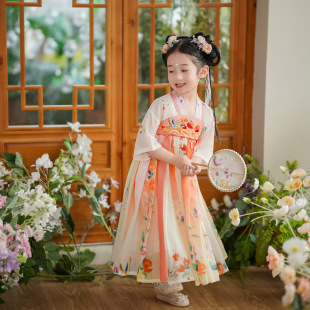 Girls Han Dynasty 2025 New New Chinoiserie Ancient Style Skirt Super Fairy Princess Skirt Summer Fresh Kidsren's Dress