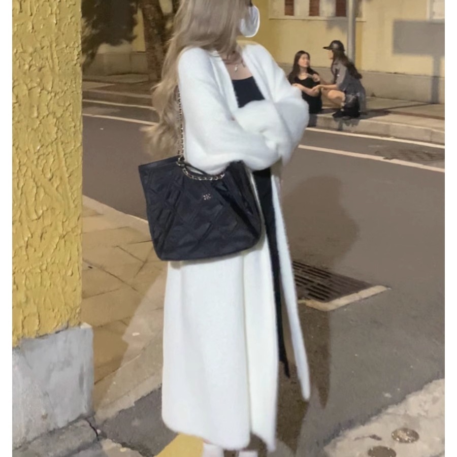 软糯针织开衫毛衣女秋冬新款宽松大码显瘦慵懒风仿水貂绒长款外套