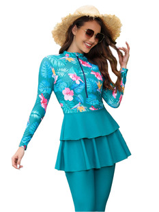 2024 New Foreign Trade Muslim Swimsuit Women's Conservative Swimsuit Print Women Beach Swimsuit Burkini