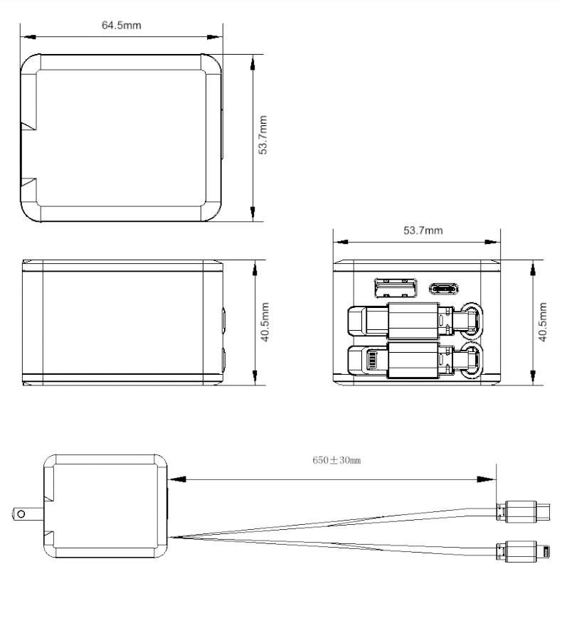 PD45W Nitrid Gallium Hızlı Şarj Adaptörü AC Şarjı Kablolu Üçü Bir Arada USB Duvar Şarjı Katlanabilir
