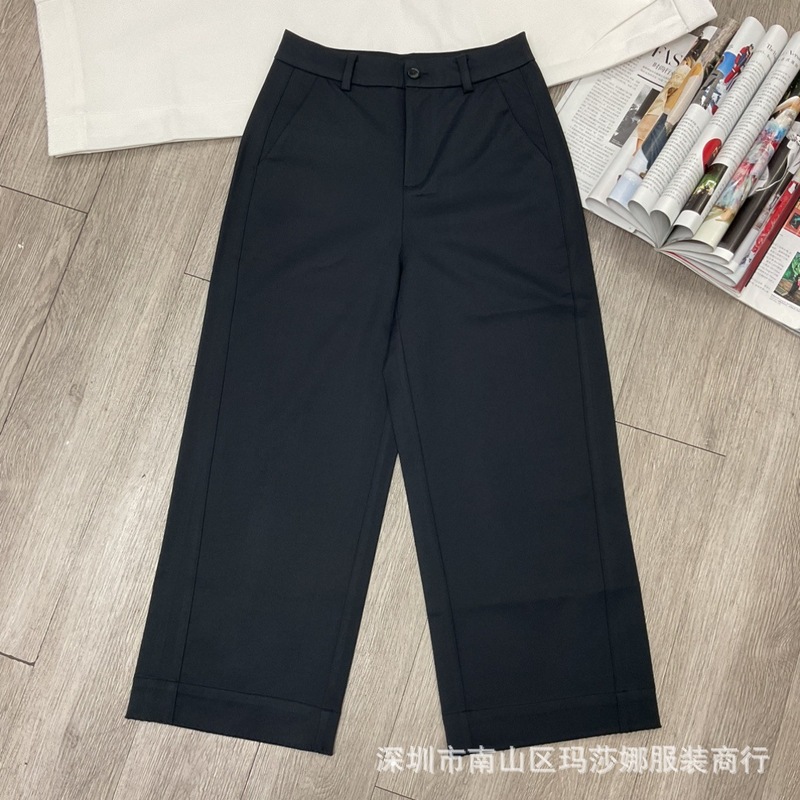 南油高端2025秋季新款时尚百搭高腰阔腿裤简约显瘦休闲九分裤气质|undefined