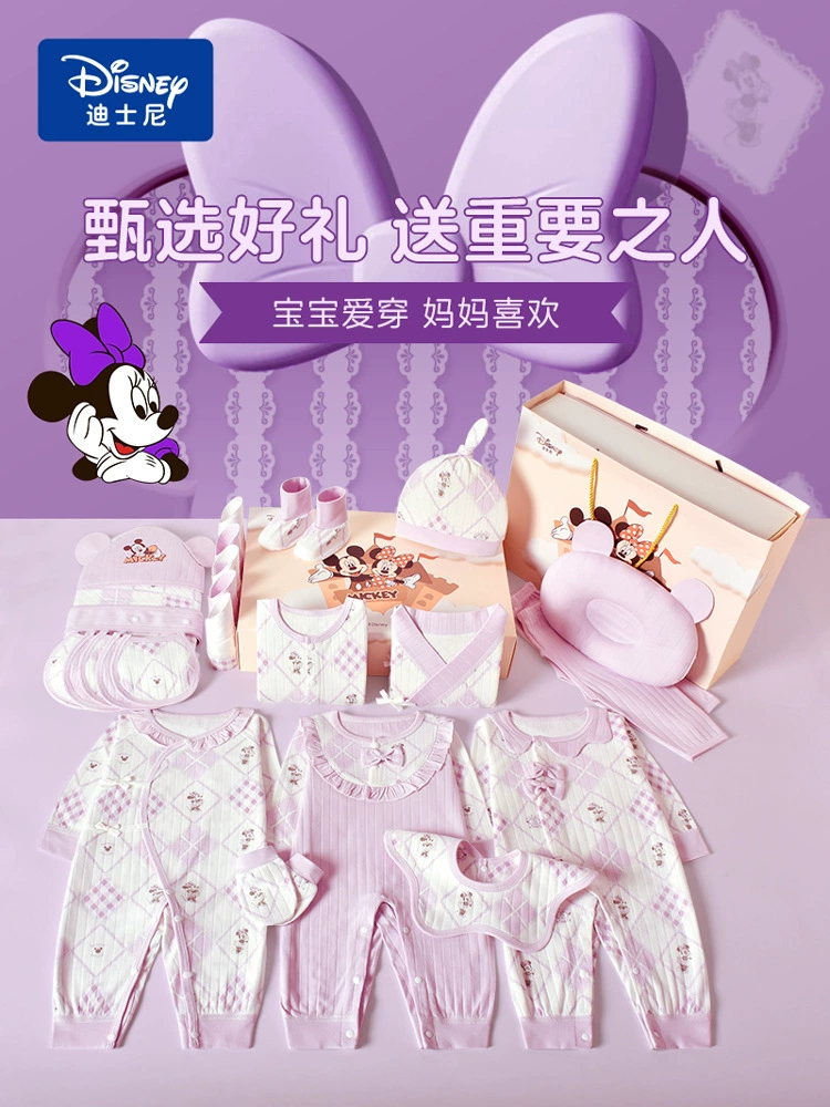 Disney, комбинезон для новорожденного для малыша, хлопковый набор для девочек, подарочная коробка, подарок на день рождения