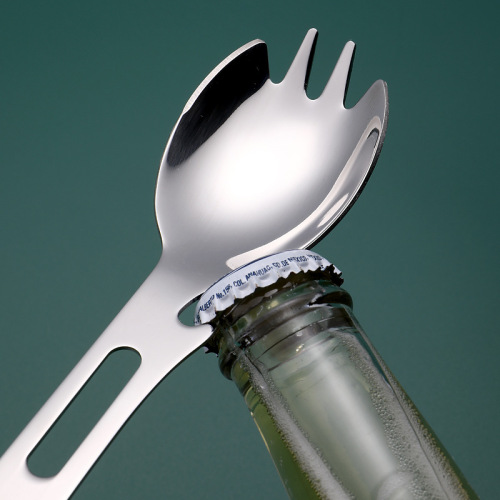 Wholesale Outdoor Picnic Fruit Fork Spoon Set Multifunctional Bottle Opener Fork Spoon Combo 304 Stainless Steel Spoon