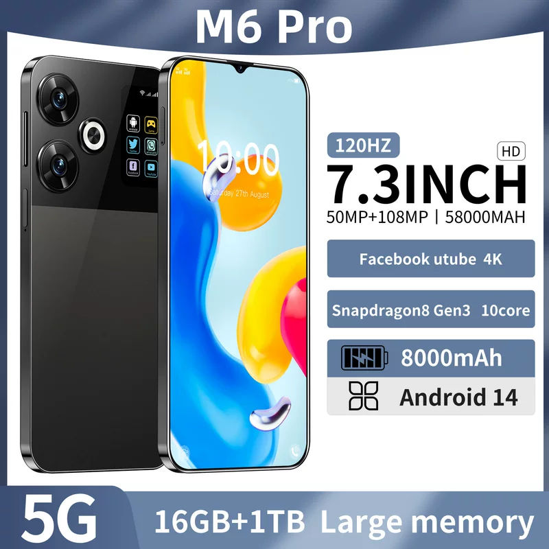 M6 PRO новая точка Android 16+1T смартфон 7.3 дюйма высокое качество экрана кросс-бордерное внешнеторговое агентство (взрывная модель)