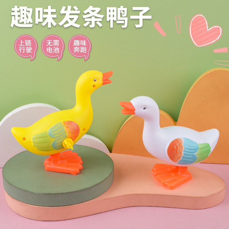 Juguete de cuerda para niños, pato blanco grande, gira y salta, niño pequeño artificial, niño y niña, animal bonito de 1 a 4 años