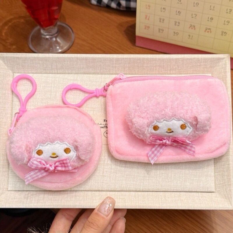 Cute Little Sheep Melody Coin Purse Plaid Bow Cartoon Doll Storage Bag Headphone Bag Square Round Bag Cute Little Sheep Melody Coin Purse Plaid Bow Cartoon Doll Storage Bag Headphone Bag Square Round Bag