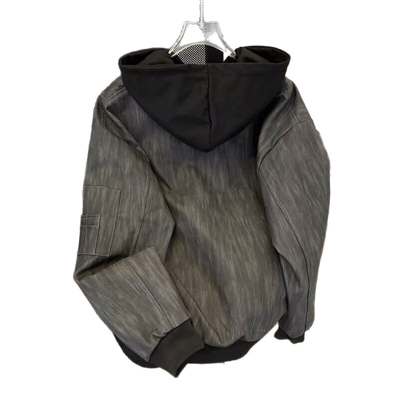 Primavera y otoño ropa de béisbol retro americana suelta corta pareja sombrero chaqueta de textura de cuero pu falso abrigo de dos piezas