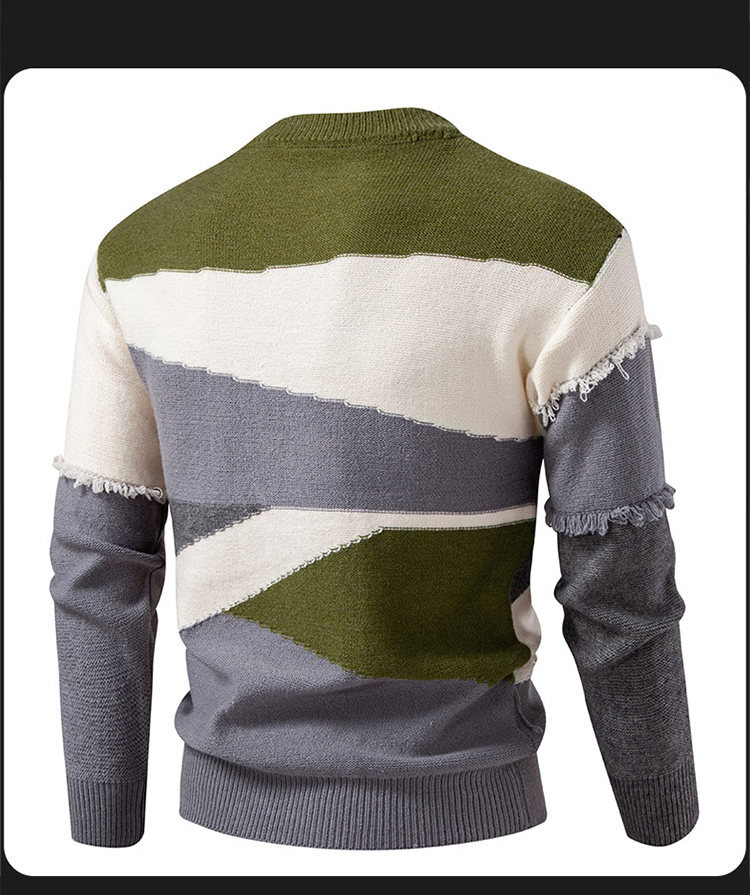 Pull en tricot homme rétro oversized col rond manches longues_voghion.com