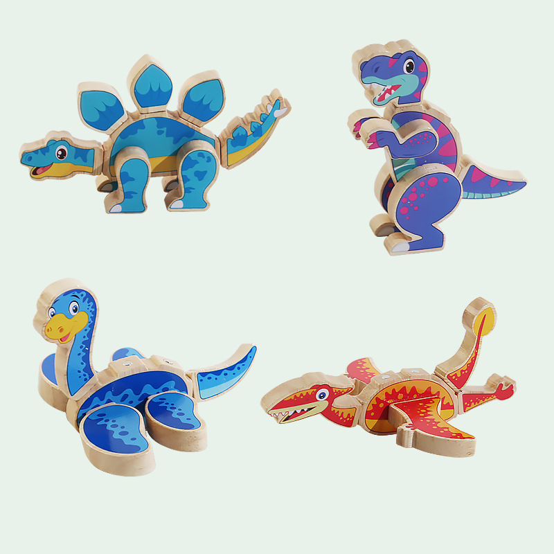 Weiweihu juego de bloques de construcción de dinosaurios magnéticos para niños Amazon venta caliente rompecabezas tridimensionales creativos juguetes de madera educativos