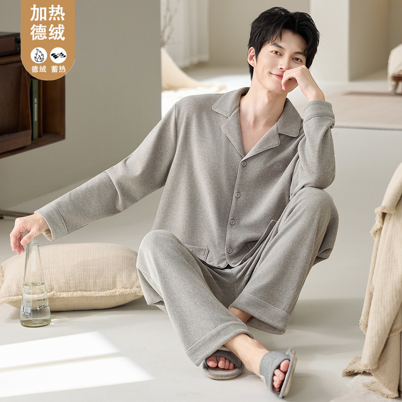 Silk Wool Velvet Men's Pajamas Autumn and Winter Long-Sleeved Suit Youth Heat Storage and Warm Men's Casual Home Wear Silk Wool Velvet Men's Pajamas Autumn and Winter Long-Sleeved Suit Youth Heat Storage and Warm Men's Casual Home Wear