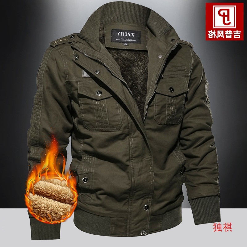 2023秋冬速卖通秋冬季男士立领棉水洗加绒加厚外套大码休闲夹克男