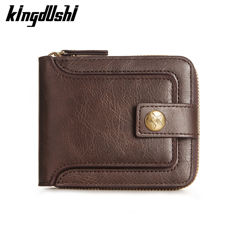 Estilo retro europeo y americano nuevos hombres billetera corta cremallera hebilla de gran capacidad Multi-Tarjeta billetera con cremallera para hombres