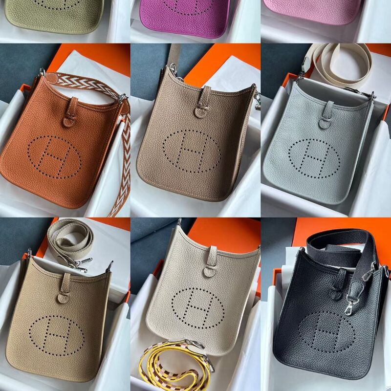 Factory Direct Sale First Layer Cowhide Mini Evelyn Women's Bag Togo Leather Single Shoulder Crossbody Hollow Small Square Bag