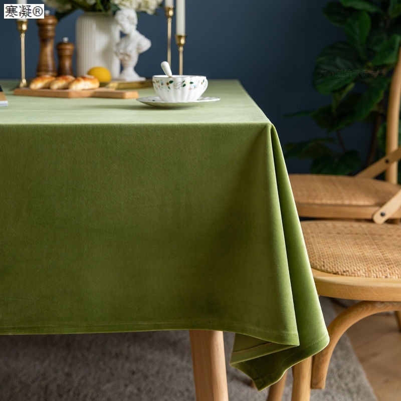 牛油果复古桌布丝绒布绿色台布长方形家用西餐桌布艺茶几加厚