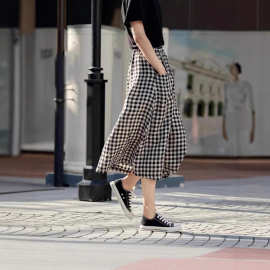 格子拼接半身裙女小个子2025秋冬季新款裙子中长款a字裙薄款长裙