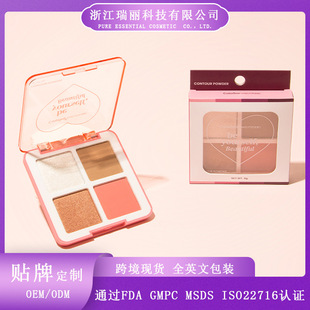 Cross-Border Four-Color Contouring Highlighter Blush All-In-One Palette Matte Fine Glitter Brightening Highlighter Eye Shadow Contouring Palette Foreign Trade Wholesale